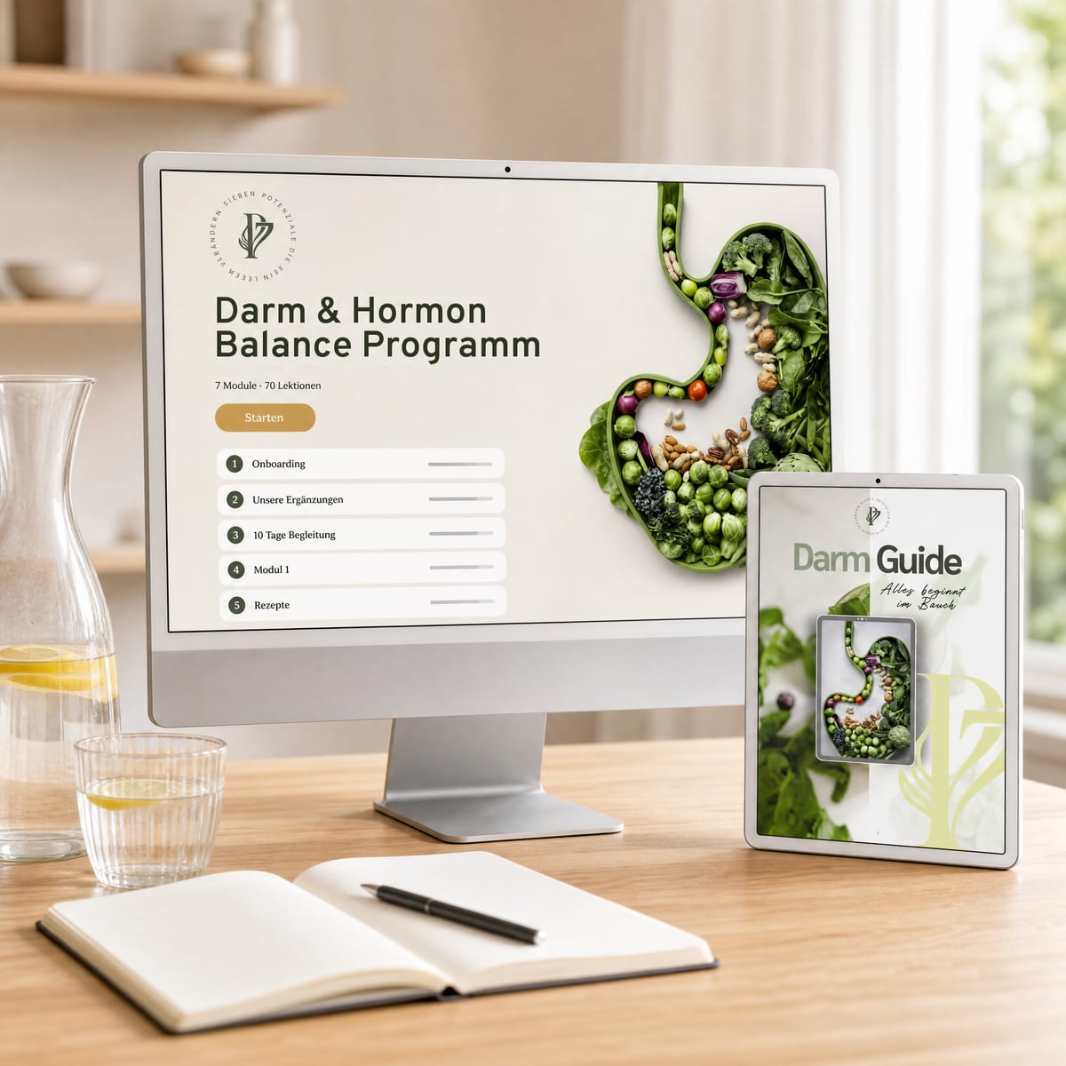 Darm- und Hormon Balance Programm auf Monitor und Tablet